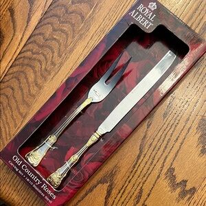 Royal Albert Old Country Roses Gold and Silver Carving Set Knife and Fork Large